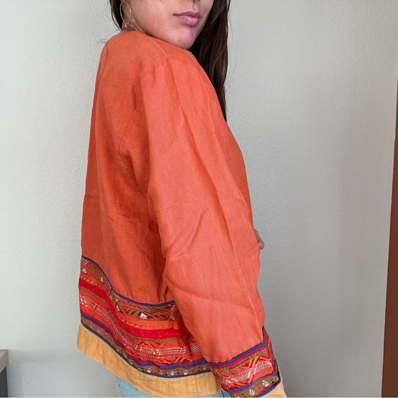 Vintage 90s Embroidered Linen Sweater/Jacket - Picture 3 of 4